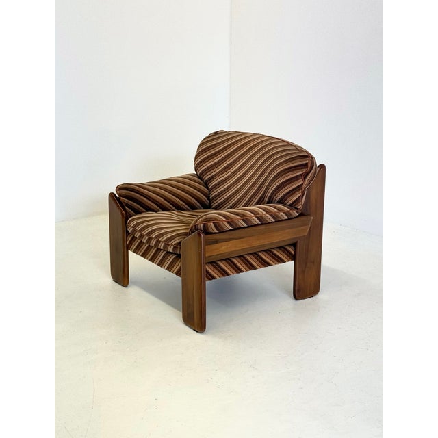Wood Sapporo Armchair by Mario Marenco for Mobil Girgi Striped, 1970s For Sale - Image 7 of 12