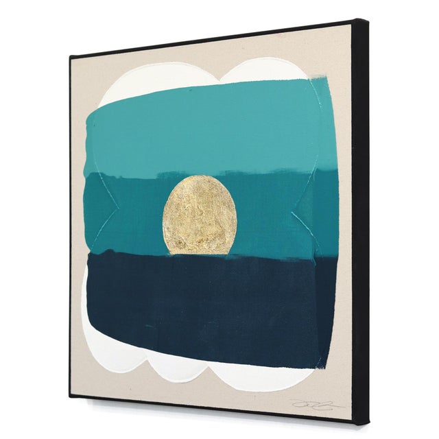 Contemporary Eternal Sunsets: Golden Jade - Original Gold Leaf Landscape Mixed Media Painting on Canvas For Sale - Image 3 of 9