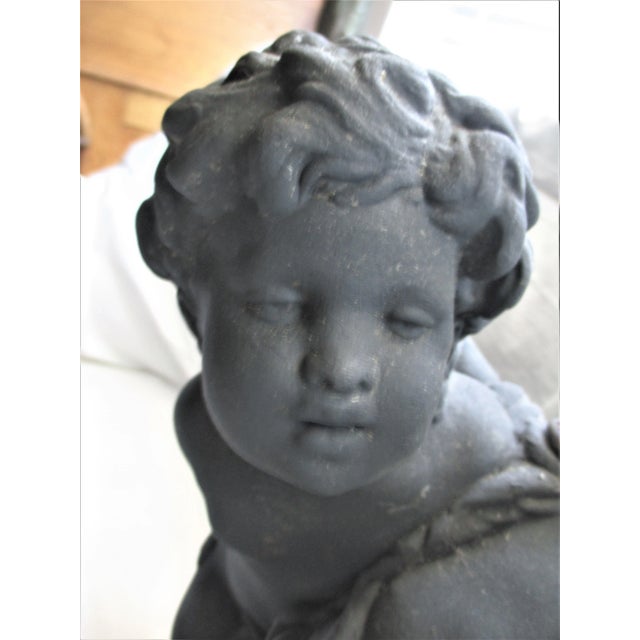 Sculpture Materials 1920s Large Baroque Puti Cherubs Girl & Boy Black Plaster Table Lamp For Sale - Image 7 of 11