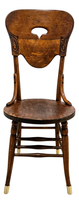Antique Cochran Chair Co. Oak Side Chair With Brass Leg Caps (Indiana, Early 1900s) – Original Finish & Visible Seat Wear