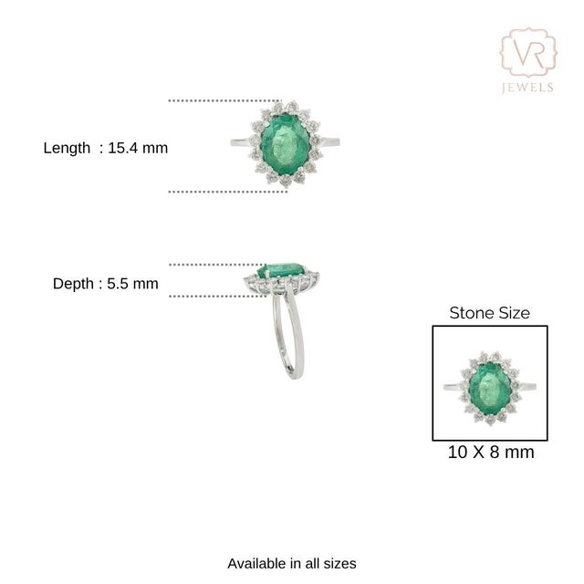 VRJewels 2.26 Ct Natural Emerald and Diamond 14k Gold Oval Engagment Ring Size 6 For Sale - Image 9 of 16