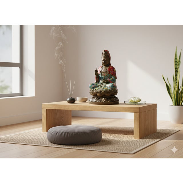 Vintage Cloisonne Enamel Lotus Base Bodhisattva Metal Buddha Statue For Sale - Image 13 of 16