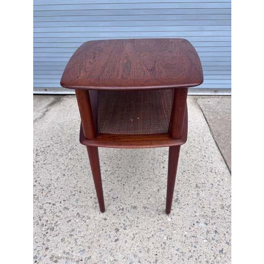 Brown Mid 20th Century Peter Hvidt and Orla Molgaard Teak and Cane Side Table For Sale - Image 8 of 9