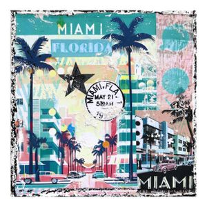 Miami Postcard - Original Mixed Media Pop Art Miami Cityscape on Canvas by Marion Duschletta