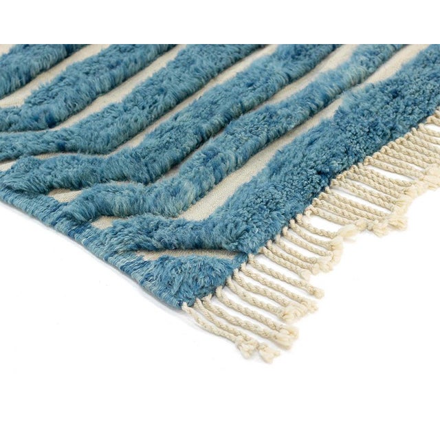 Striped Chevron Hand-Knotted Moroccan Wool Rug | 10'6" X 6'5" | One of a Kind For Sale - Image 6 of 8