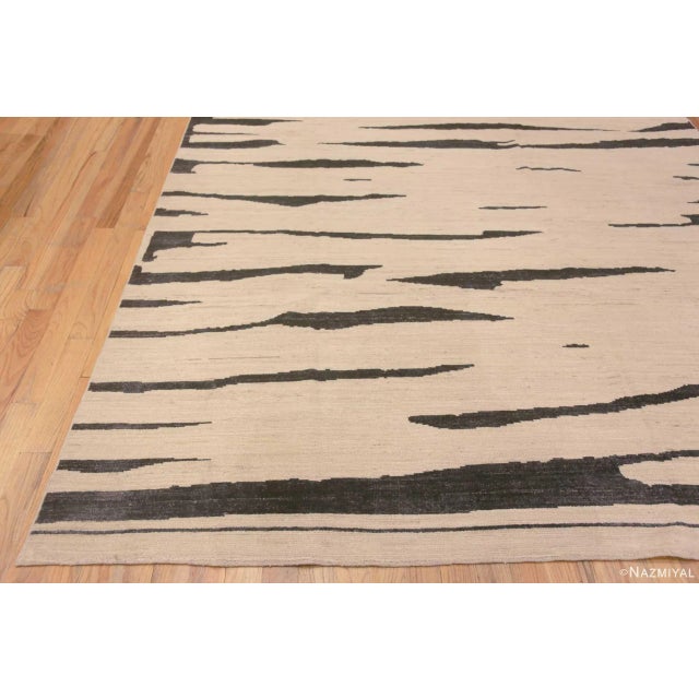 2020s Nazmiyal Collection Handmade Cream Charcoal Brown Wool Modern Abstract Area Rug For Sale - Image 5 of 7