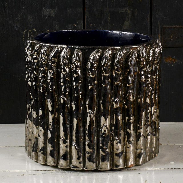 1950s Vintage Terracotta Plant Pot with Silver Asparagus Design For Sale - Image 5 of 9