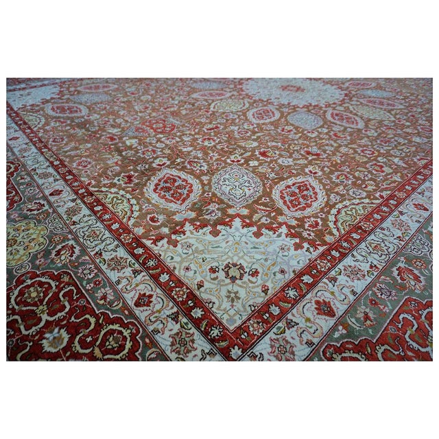Antique Persian Tabriz 10X14 Brown, Red, & Dark Green Handmade Area Rug #9902148 For Sale - Image 9 of 12