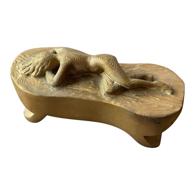 Vintage Gold-Painted Carved Wood Nude in Repose, Circa 1950s For Sale