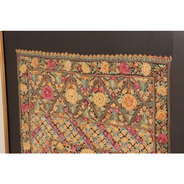 Mid 20th Century Kashmiri Style Hand Embroidered Crewel Framed Textile For Sale - Image 5 of 12