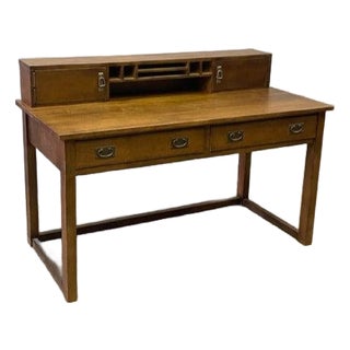 Mission 4 Door 4 Drawer Oak Sideboard With Lighted Hutch - Micheal Cherry For Sale