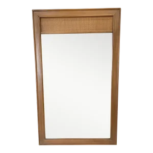 Mid-Century Dixie Furniture Italian Tuscan Style Walnut and Cane Wall Mirror