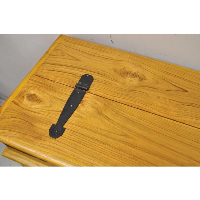 Late 19th Century Vintage Colonial Campaign Style Teak Wood Flip Top Writing Desk With Side Chair For Sale - Image 5 of 12