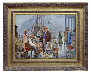 Elio Ferrara, Marché Aux Puces, 1980s, Oil on Canvas, Framed