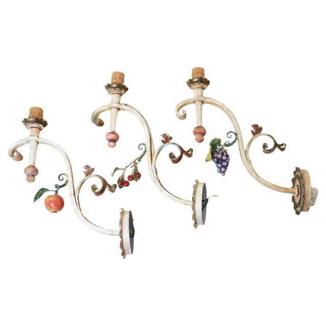 Large Hand-Forged Country House Wall Lamps with Apple, Chery and Grapes, 1970s, Set of 3 For Sale - Image 16 of 16