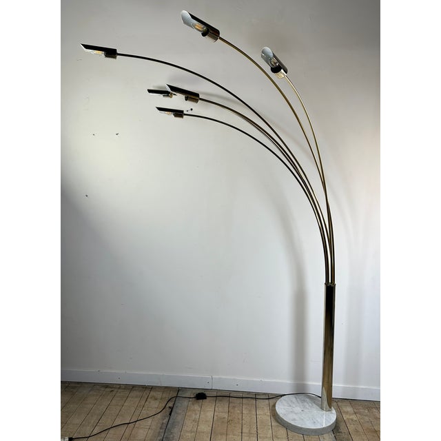 Metal Italian 6-Light Arc Floor Lamp in Gilded Brass, 1970s For Sale - Image 7 of 15
