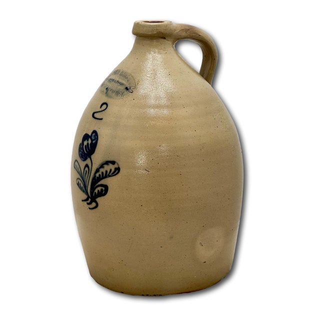 Late 19th Century Outstanding Antique 2 Gallon Blue Flower Decorated Stoneware Jug by Burger in Rochester N. Y. Circa 1877 to 1880 For Sale - Image 5 of 18