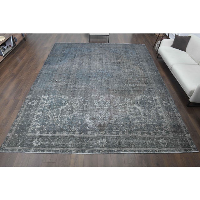 1970s Vintage Persian Handmade Wool Cotton Blue Area Rug For Sale - Image 4 of 11