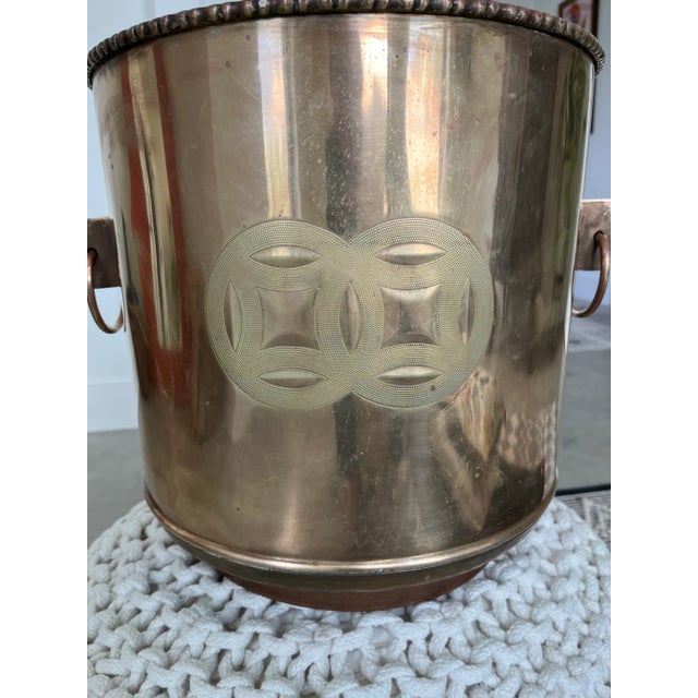 1970s Large Etched Brass Chinoiserie Cachepot/Planter For Sale - Image 4 of 9