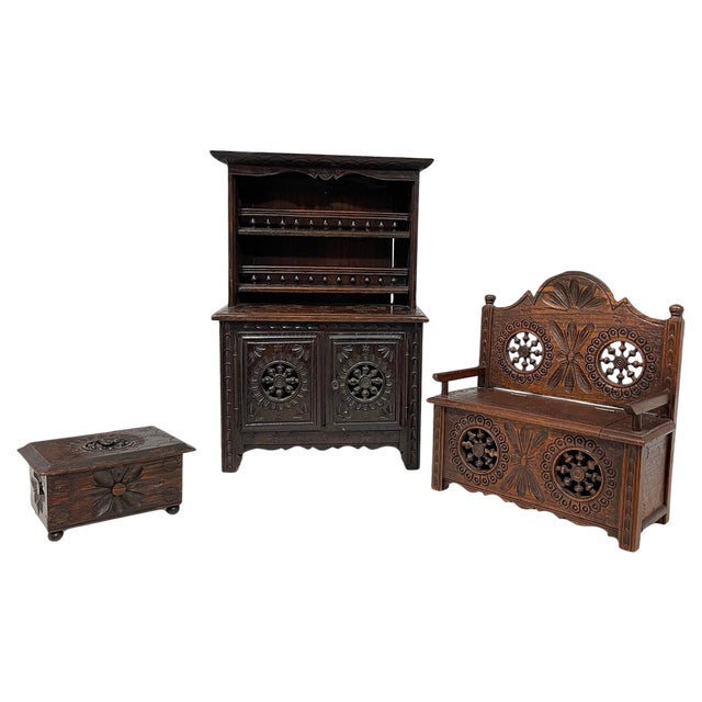 French Miniature Breton Doll Furniture, 1890s, Set of 3 For Sale