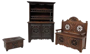 French Miniature Breton Doll Furniture, 1890s, Set of 3