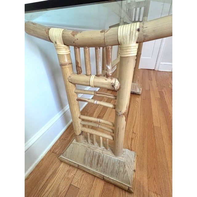 Tan 1980s Palm Beach Chic Bamboo Glass Top Chinoiserie Pagoda Form Desk For Sale - Image 8 of 10