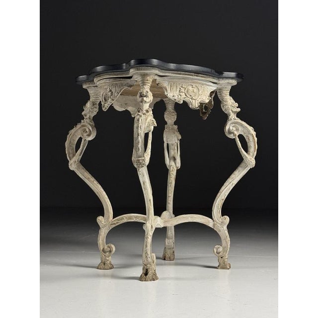 French Side Table in Hand-Carved Wood with Marble Top For Sale - Image 18 of 18