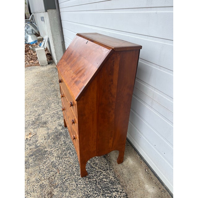 American Vintage Maple Drop-Front Secretary Desk With Three Drawers For Sale - Image 3 of 12