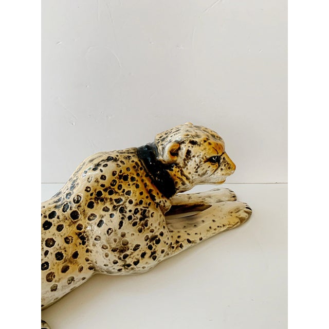 1970s Large 1970 California Pottery Leopard Cat Sculpture, Glazed Ceramic Hollywood Regency Icon For Sale - Image 5 of 13