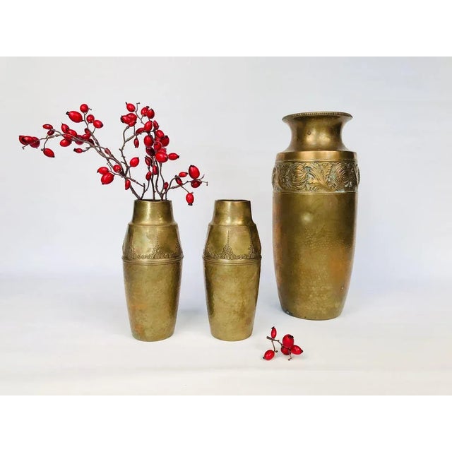 German Art Nouveau Wrought & Hammered Brass Vase from WMF, 1920s For Sale - Image 10 of 12