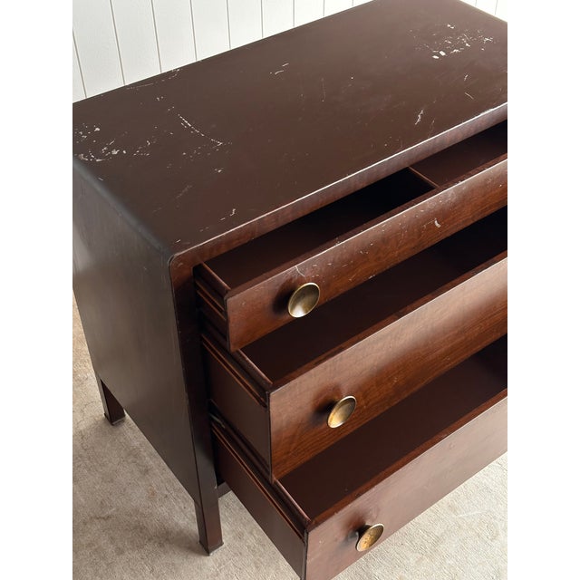 Vintage Norman Bel Geddes for Simmons Steel Chest of Drawers With Brass Pulls, C. 1930s For Sale - Image 12 of 18