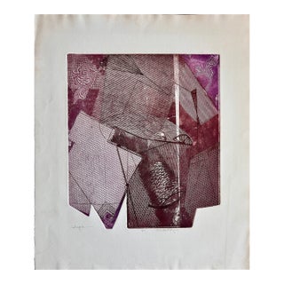 Large Midcentury Modern Abstract Etching Art Print Signed Annette Robyns For Sale