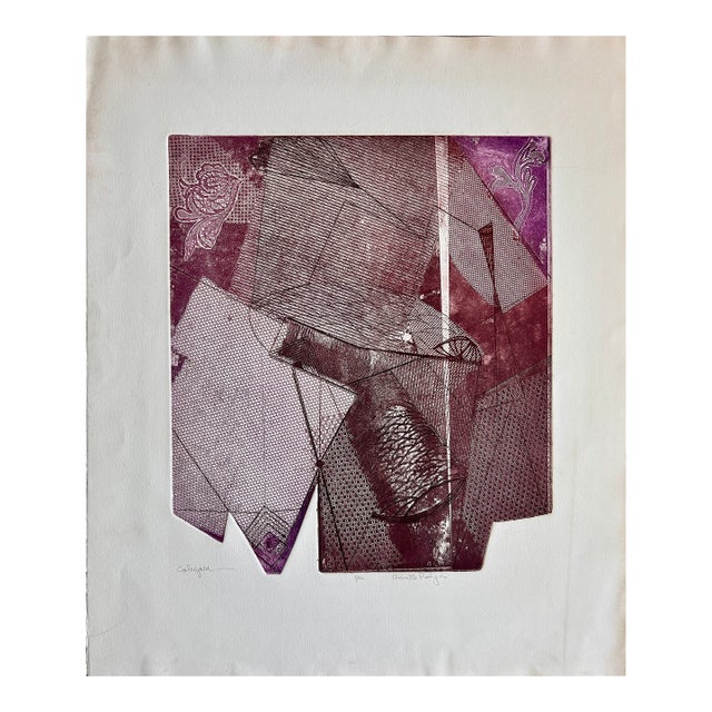 Large Midcentury Modern Abstract Etching Art Print Signed Annette Robyns For Sale