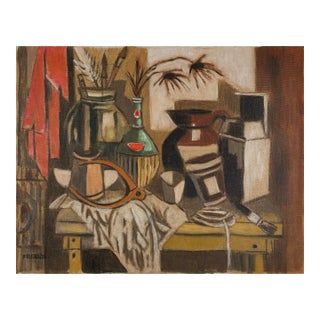 Frederick Robbins Childs (1908-1978) - Modernist Still Life With a Caliper, Signed (Ca. 1960, Oil on Canvas)/Braque For Sale