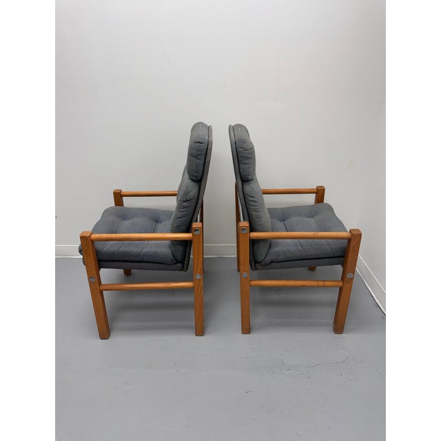 Wood Vintage Danish Modern High-Back Lounge Chairs, Pair, C. 1970s For Sale - Image 7 of 13