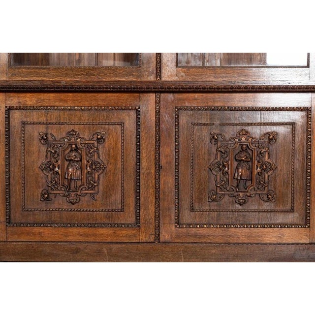 English Carved Oak Breakfront Glazed Bookcase, 1870s For Sale - Image 18 of 18