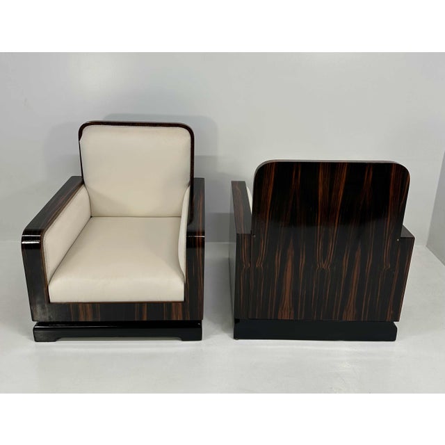 Set of Art Deco Italian Macassar, Walnut Root and Cream Velvet Armchairs, 1930s For Sale - Image 10 of 13