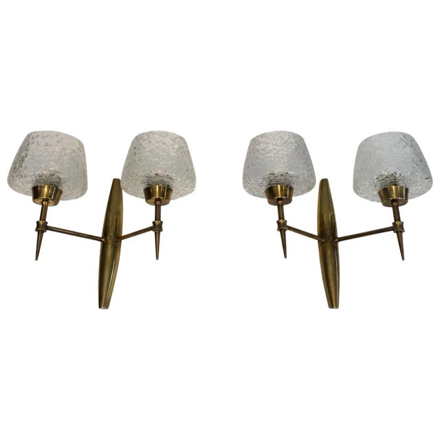 Bronze wall Sconces with Worked Glass Reflectors, Italian, circa 1960 - A Pair For Sale - Image 13 of 13