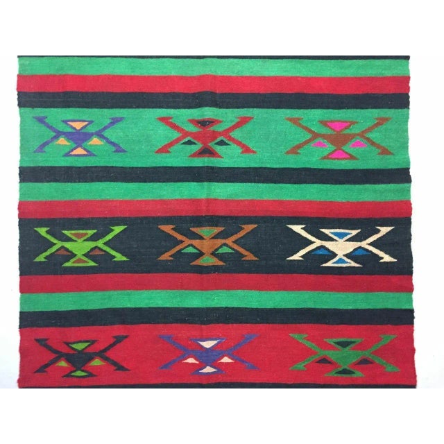 Large Turkish Moroccan Green Wool Shabby Kilim Rug 294x116 cm For Sale - Image 4 of 10