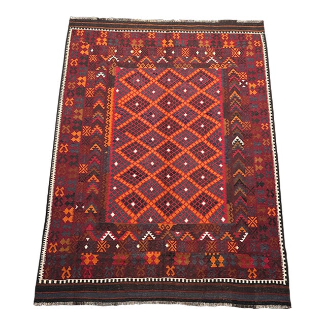 Vintage Afghan Flatweave Geometric Design Kilim For Sale
