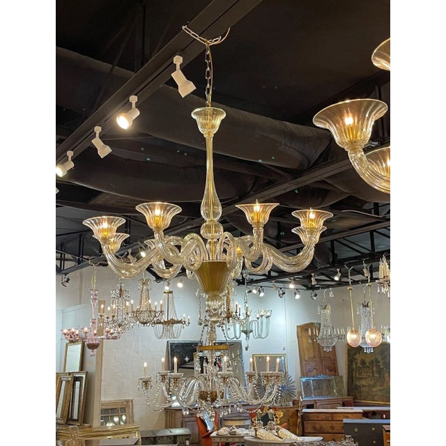 Glass Pair of Early 21st Century Gold Murano Glass Chandeliers For Sale - Image 7 of 10