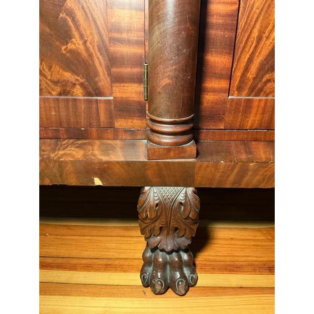 Antique American Empire Carved Flame Mahogany Sideboard With Lion Paw Feet For Sale - Image 9 of 18