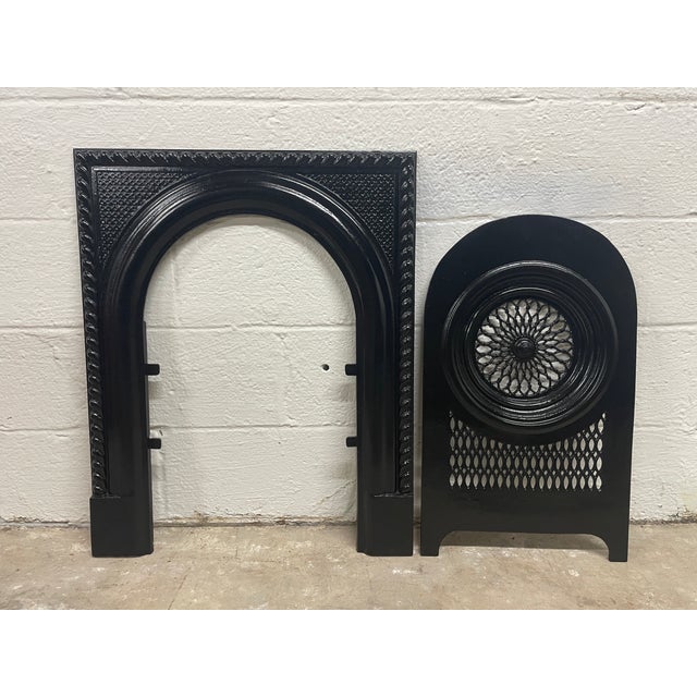 Art Nouveau Late 18th Century 24.25" W X 30.25"h Exceptional Decorative Cast Iron Fireplace Surround and Insert For Sale - Image 3 of 7