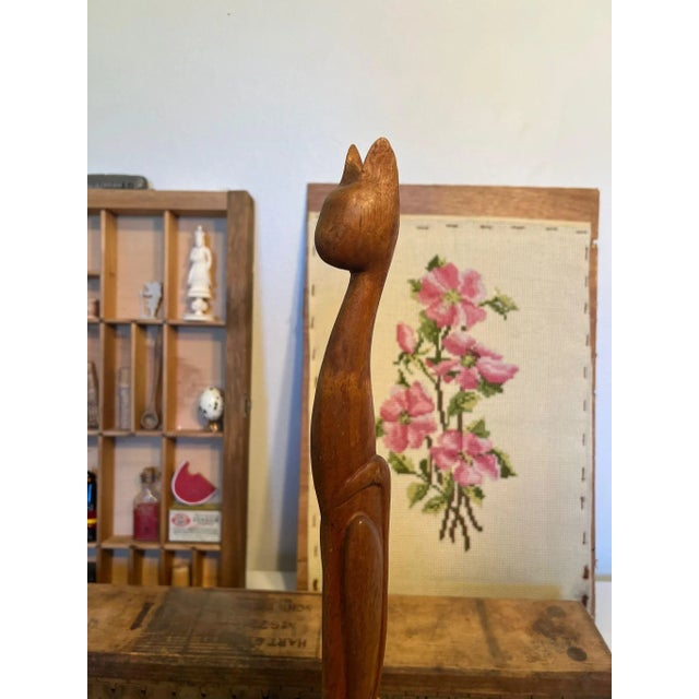 Mid-Century Modern 1970s Vintage Wooden Cat Sculpture For Sale - Image 3 of 9