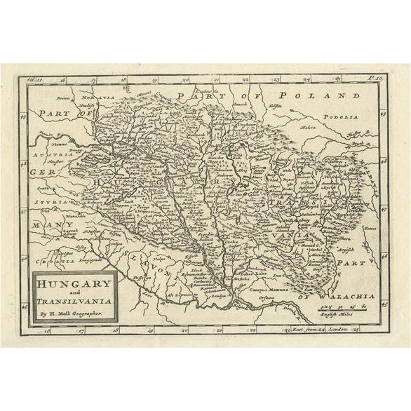 Antique Map of Hungary and Transylvania Modern Day Romania, 1710 For Sale - Image 5 of 5