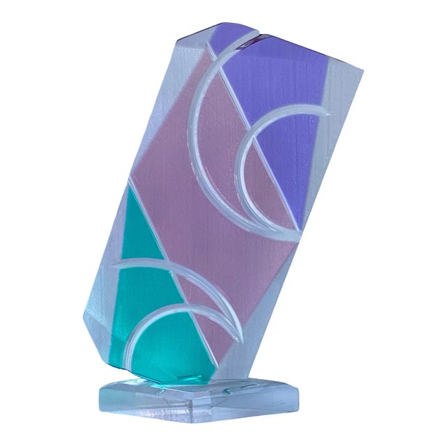 Mid-Century Modern 1990s Postmodern Colored Geometric Lucite Sculpture by Haziza For Sale - Image 3 of 6
