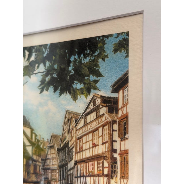 Paper 1960s Strasbourg Petite France “Maison Des Tanneurs” French Architectural Cityscape Lithograph on Watercolor Paper, Framed For Sale - Image 7 of 7
