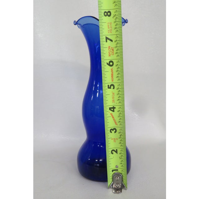 Blue Cobalt Blue Vase Curved With Ruffled Edge Vintage Decorative Art Glass 4743b For Sale - Image 8 of 10