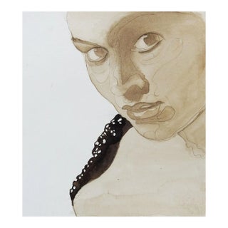 Vintage Watercolor Study Portrait Painting of Woman For Sale