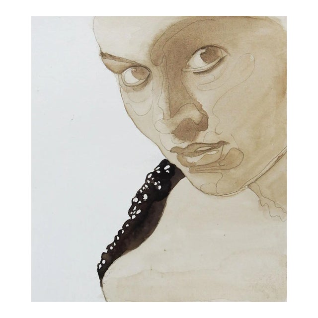 Vintage Watercolor Study Portrait Painting of Woman For Sale